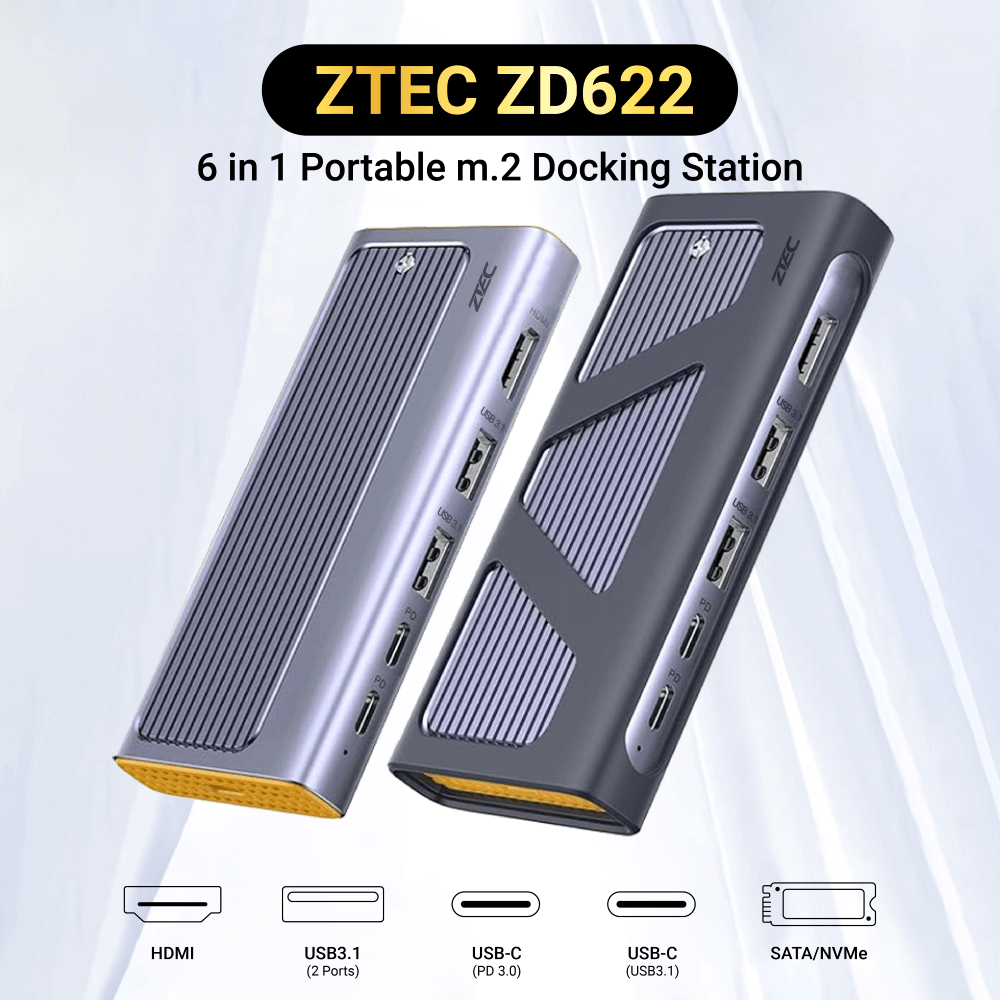 Portable M.2 (6in1) Docking Station ZTEC รุ่น ZD622 พอร์ต USB-C (ช่องการเชื่อมต่อ 6 ช่องในอุปกรณ์เดียว)_1
